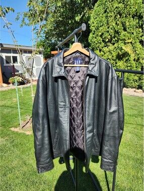 Vintage 90s Old Gap Heavyweight Quilted Black Leather Jacket Men’s XL
